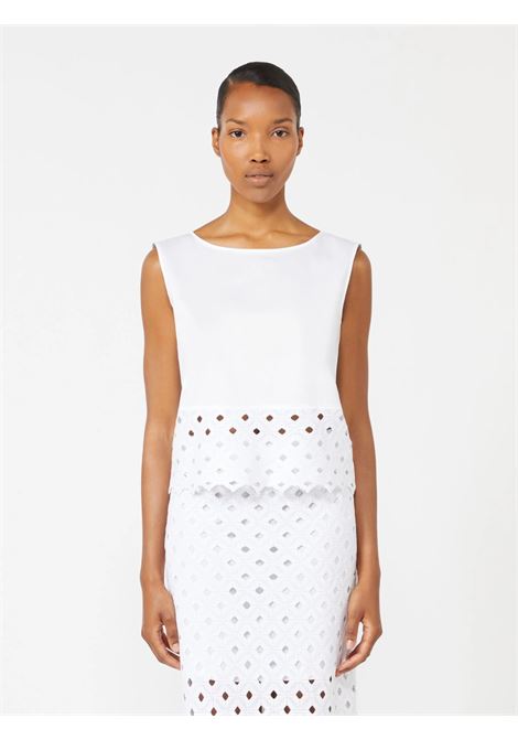 Top in popeline e pizzo macramé - Bianco ottico